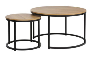 Set konferenčných stolíkov, 80x80cm, čierny mat, dub, Signal, DION