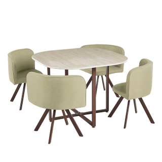 Jedálenský set 1+4, 100x100cm, MDF, prírodný, látka svetlohnedá, BEVIS NEW