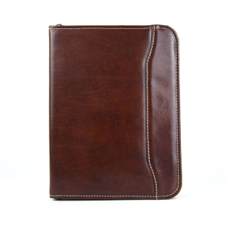 Kožený pracovný diár na zips v tmavo hnedej farbe