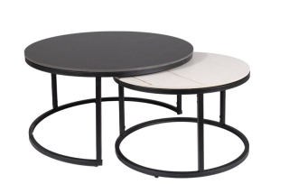 Set konferenčných stolíkov, 80x80cm, čierno biely efekt mramoru, Signal, FERRANTE A