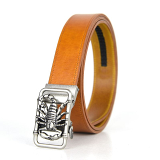 Opasok z pravej kože s automatickou prackou OLD SILVER SCORPION Koňaková