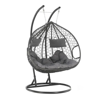 Závesné dvojkreslo, kov sivý, látka sivá, DALVEA 2 NEW