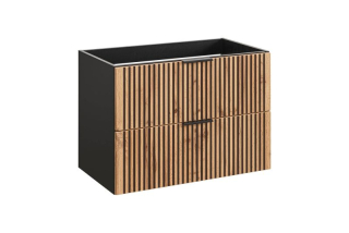 Skrinka pod umývadlo, 80cm, čierna, dub wotan, XILO BLACK WOTAN 82-80-D2S