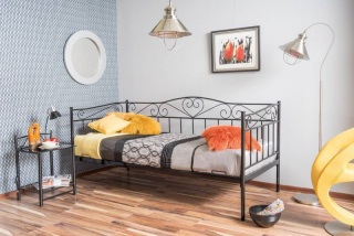 Posteľ, 90x200, kovová, čierna, Signal, BIRMA