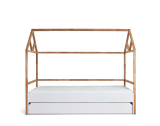 Posteľ, 90x200, biela, dub, BELL AMY LOTTA BED HOUSE