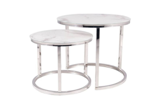 Set konferenčných stolíkov, 53x53cm, chróm, biely efekt mramoru, Signal, ATLANTA B II