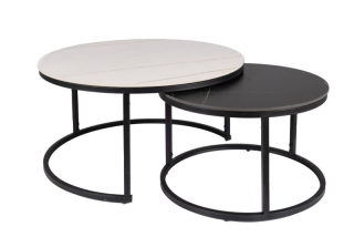 Set konferenčných stolíkov, 80x80cm, čierno biely efekt mramoru, Signal, FERRANTE B