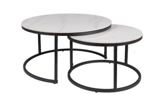 Set konferenčných stolíkov, 80x80cm, biely efekt mramoru, Signal, FERRANTE C