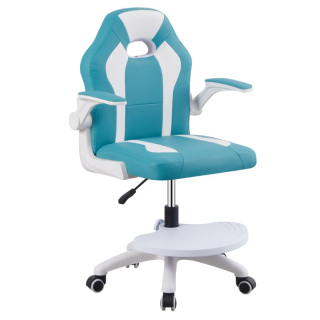 Otočná stolička s podnožou, modrá a biela ekokoža, RAMIL NEW