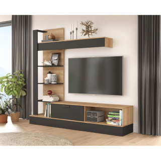 Obývacia stena, 205cm, dub riviera, čierna, GELUZA