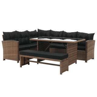 Záhradný ratanový set, svetlohnedý ratan, čierna látka, MADUL