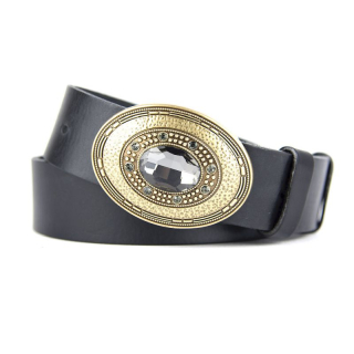 Kožený opasok BROOCH, šírka 4cm, Slovenská výroba - Čierna