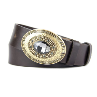 Kožený opasok BROOCH, šírka 4cm, Slovenská výroba - Tmavo hnedá