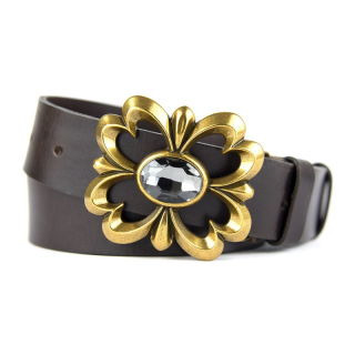 Kožený opasok FLOWER, šírka 4cm, Slovenská výroba - Tmavo hnedá