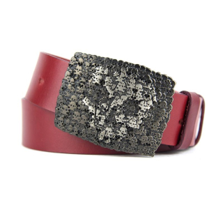 Kožený opasok SKULL, šírka 4cm, Slovenská výroba - Bordová