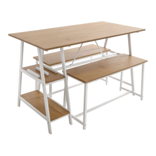 Jedálenský set 1+2, 120x60cm, MDF, dub, biely, ZAFAR