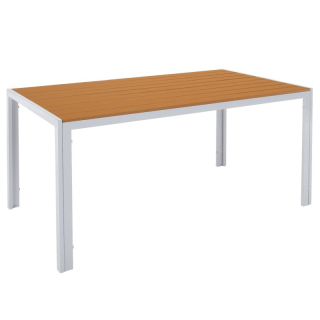 Záhradný stôl, 150x90cm, biela oceľ, polywood dub, BONTO