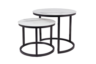 Set konferenčných stolíkov, 53x53cm, čierny mat, biely efekt mramoru, ATLANTA C II