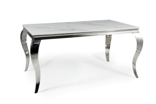 Jedálenský stôl, 150x90cm, sklo, biela calacatta, chróm, Signal, PRINCE CERAMIC CALACATTA 150