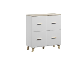 Komoda, 110cm, 4-dverová, biela, dub sonoma, LOTTA 4D