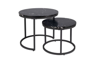 Set konferenčných stolíkov, 53x53cm, čierny z efektom mramoru, AMARO BLACK
