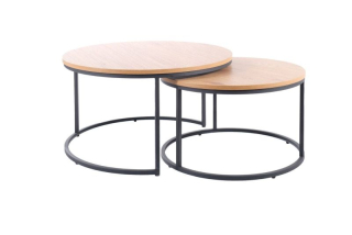 Set konferenčných stolíkov, 80x80cm, dub, čierny mat, ATLANTA III