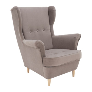 Kreslo, ušiak, buk drevo, béžovosivá látka, RUFINO 3 NEW