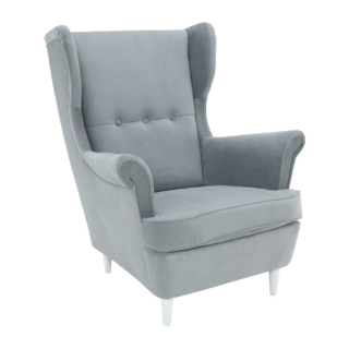 Kreslo, ušiak, biele drevo, svetlosivá látka, RUFINO 3 NEW