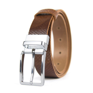 Kožený opasok s dezénom MODERN SILVER, šírka 3.3cm, Slovenská výroba - SNAKE dezén - hnedá