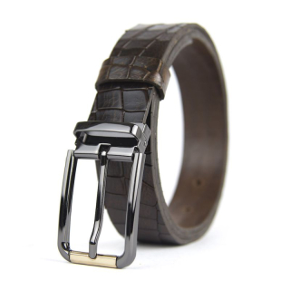 Kožený opasok s dezénom PEARL GOLD, šírka 3.3cm, Slovenská výroba - CROCO dezén - tmavo hnedá