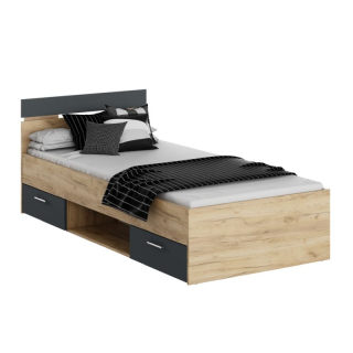 Posteľ, 90x200, úložný priestor, dub artisan, grafit, MICHIGAN NEW