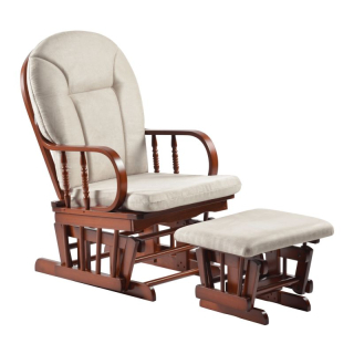 Hojdacie kreslo s podnožou, drevo orech, béžová látka, TALMAN