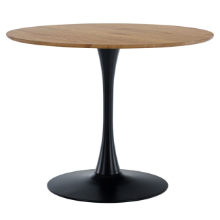 Jedálenský stôl, okrúhly 110cm, MDF, dub, čierny, REVENTON NEW