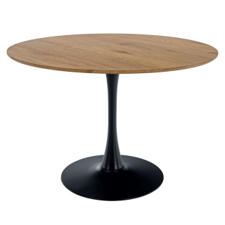 Jedálenský stôl, okrúhly 110cm, MDF, dub, čierny, REVENTON NEW