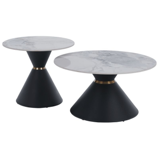 Konferenčné stolíky, set 2 ks, 80x80cm, biely mramor, čierny, zlatý, oceľ, MABUZ