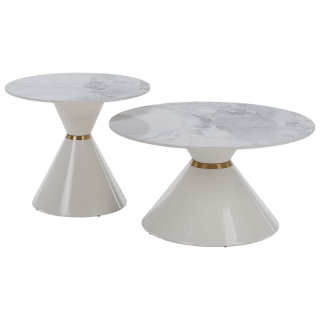 Konferenčné stolíky, set 2 ks, 80x80cm, biely mramor, biely, zlatý, oceľ, MABUZ