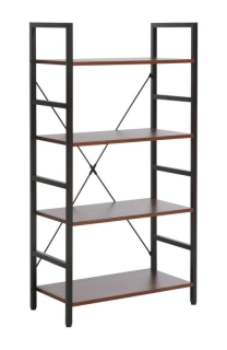 Regál, 60cm, policový, čierny mat, tmavý orech, LOFT R4