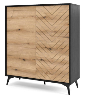 Komoda, 104cm, 2-dverová, čierna, dub evoke, DIAMOND KD104