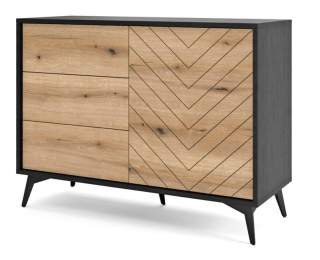 Komoda, 104cm, kombinovaná, čierna, dub evoke, DIAMOND KSZ104