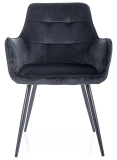 Jedálenská stolička, čierna látka, nohy kov čierny, LEMON VELVET