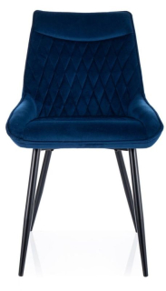 Jedálenská stolička, modrá látka, nohy kov čierny, AGAT VELVET