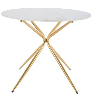 Jedálenský stôl, okrúhly 90cm, MDF, biely, zlatý, Signal, AZALIA CERAMIC 90