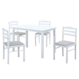 Jedálenský set 1+4, 110x70cm, MDF, biely, látka béžovosivá, SOMIN