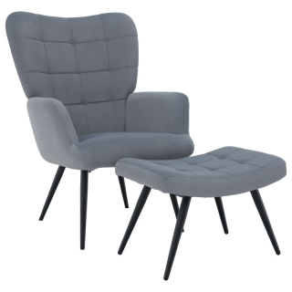 Kreslo s podnožou, čierny kov, sivá látka, HABEN