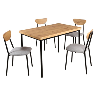 Jedálenský set 1+4, 110x70cm, MDF, dub svetlý, látka sivá, MADIO