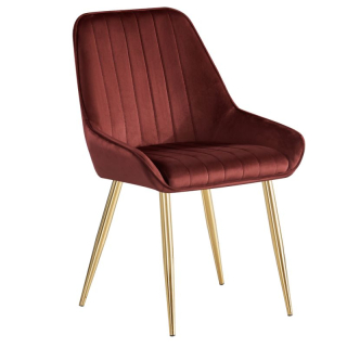 Jedálenská stolička, bordová Velvet látka, nohy gold chróm zlatý, PERLIA