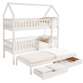 Montessori poschodová posteľ, 90x200,  s prístelkou, biela, VENITA TYP 1