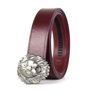 Kožený opasok s automatickou prackou LION HEAD - Bordová