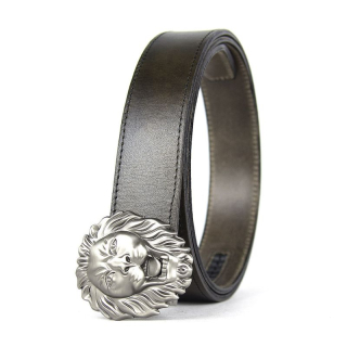 Kožený opasok s automatickou prackou LION HEAD - Olivová