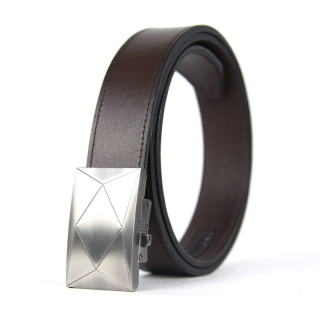 Kožený opasok s automatickou prackou NICKEL POLYGON - Tmavo hnedá